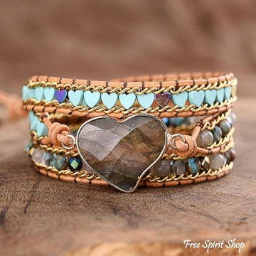 Open image in slideshow, Labradorite Heart Beaded Wrap Bracelet by Free Spirit