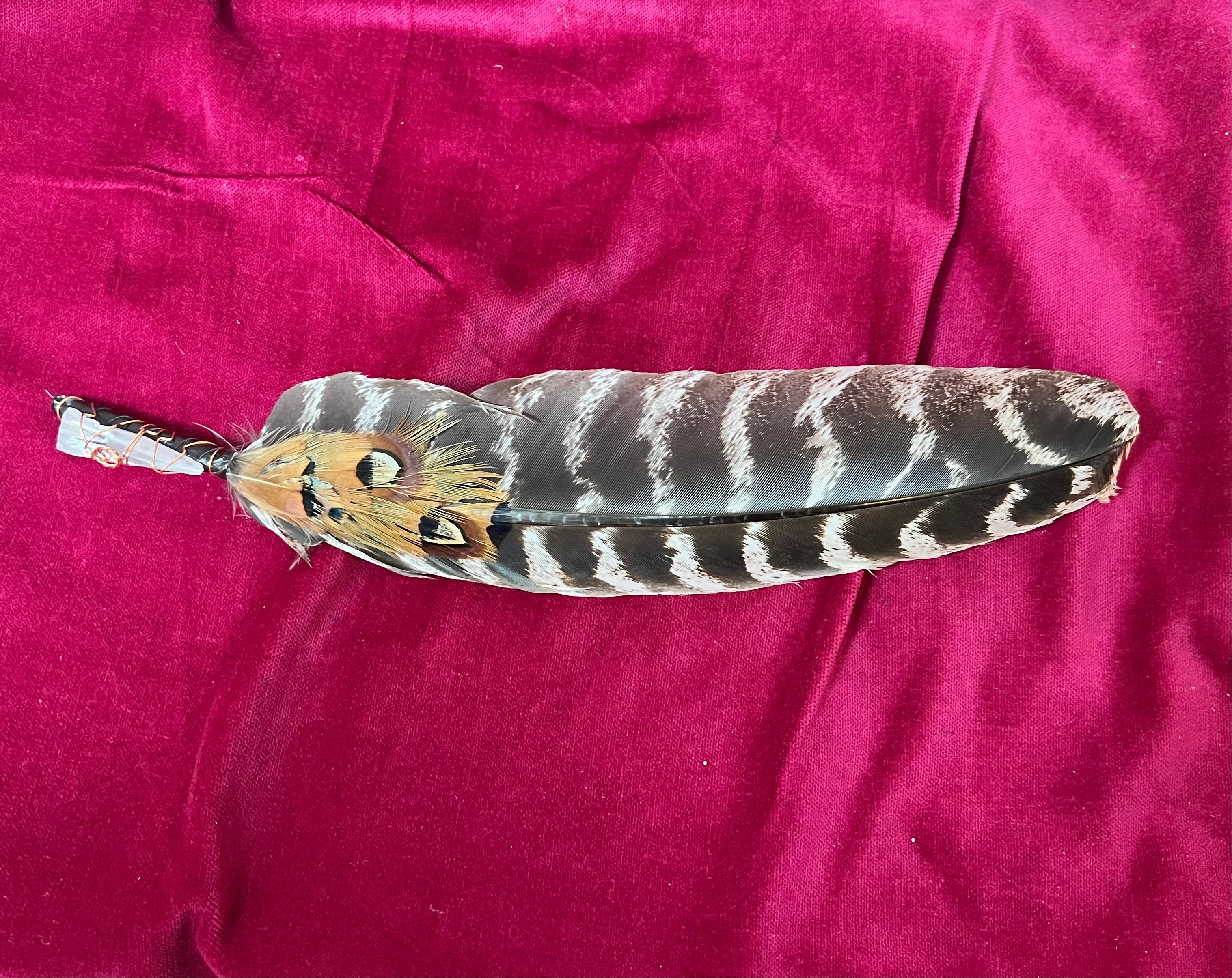 Smudging Feather Wand: Wild Turkey Feathers & Crystal