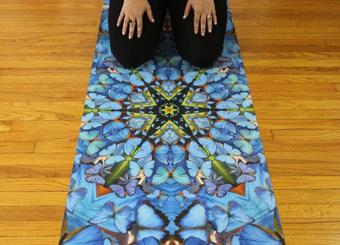 DESTINY: Blue Butterfly Mandala Hot Yoga (Travel) Mat by Starwater Yoga