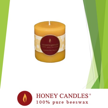 100 % Pure Organic Natural Beeswax 3" Pillar Candle by Honey Candles of Kaslo, B.C.