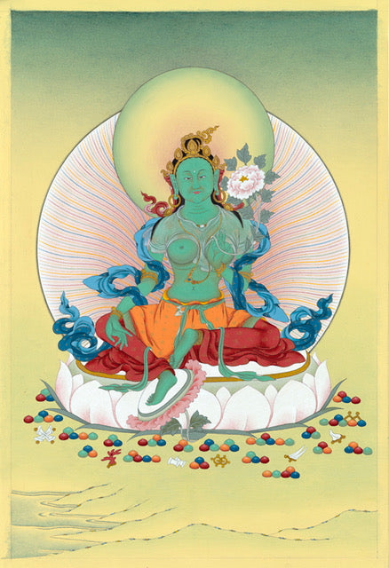 Green Tara: Giglee Print on Acid Free Paper, Signed by Urgyen Gyalpo 22.5" x 15"