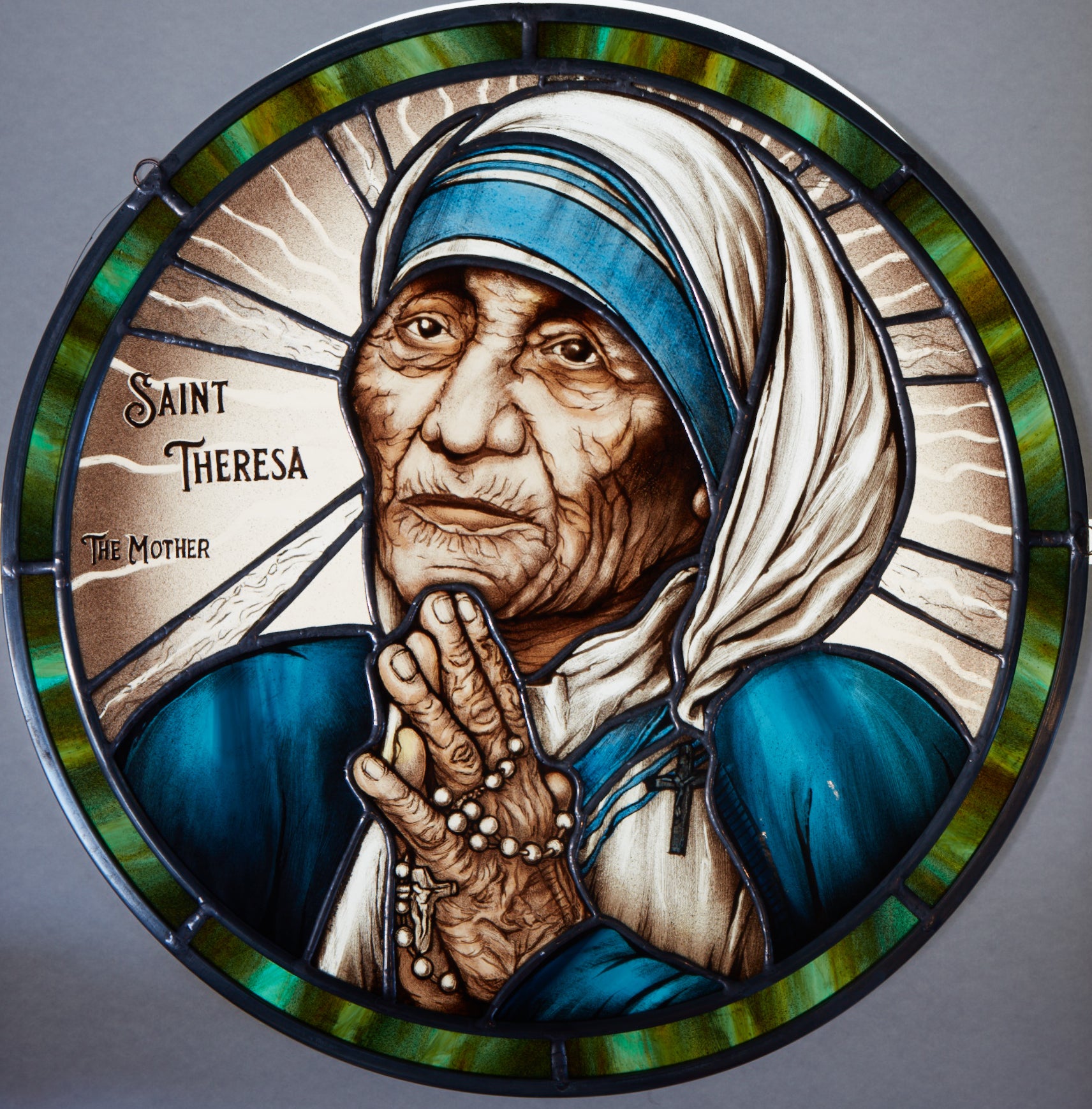 Portrait of Your Favorite Saint in Handpainted Stained Glass 16" Diameter