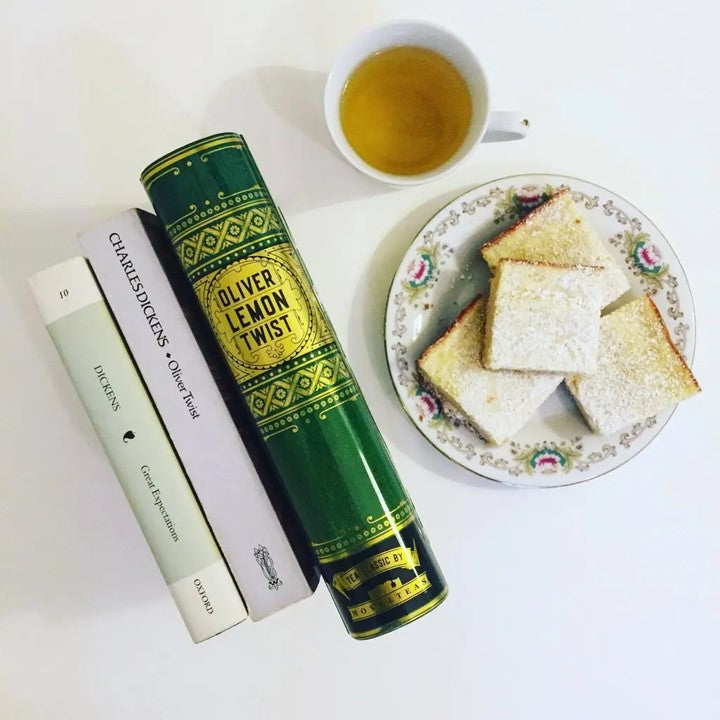Oliver Lemon Twist - Book-shaped Tea Tin with Organic Green Tea: Ginger Root, Lemongrass, Lemon Myrtle